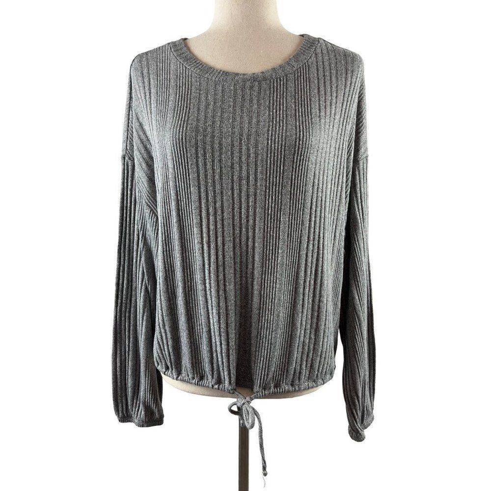Gilly Hicks Dreamworthy Co-rd Cozy Rib Cinch Hem Long Sleeve Top Gray Medium